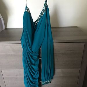 Turquoise off shoulder hoco dress